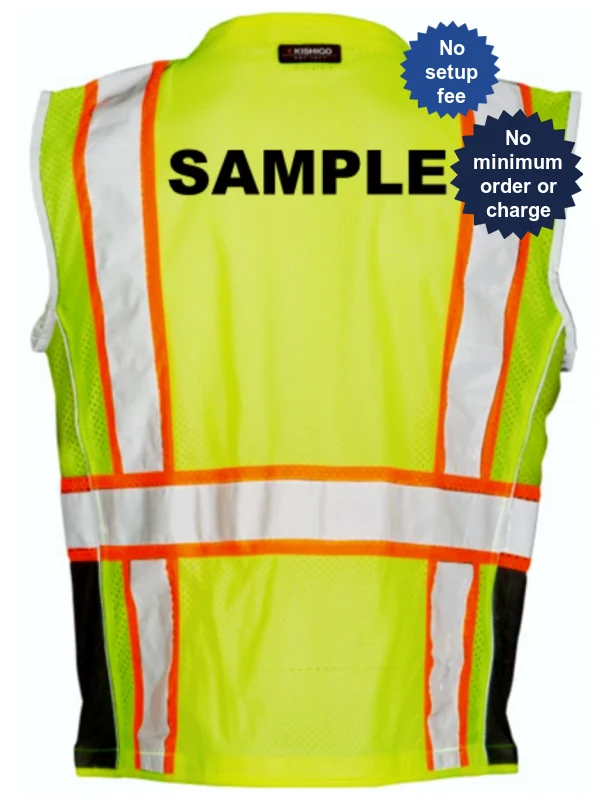 Kishigo Premium Black Series Lime, Class 2 Safety Vest, Medium with Custom Black Text