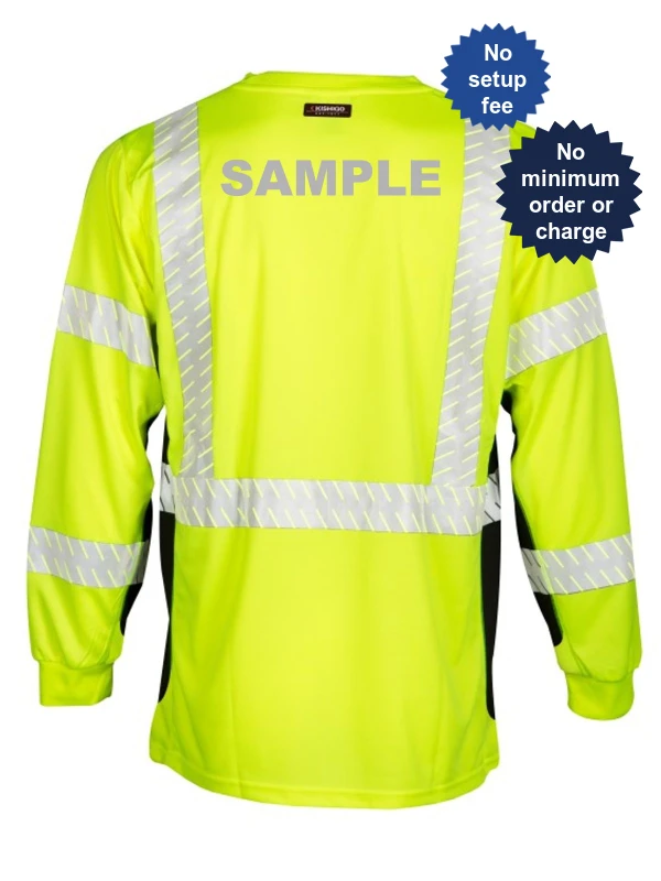 Kishigo Premium Black Series Long Sleeve Class 3 T Shirt Lime Custom Reflective Text Large
