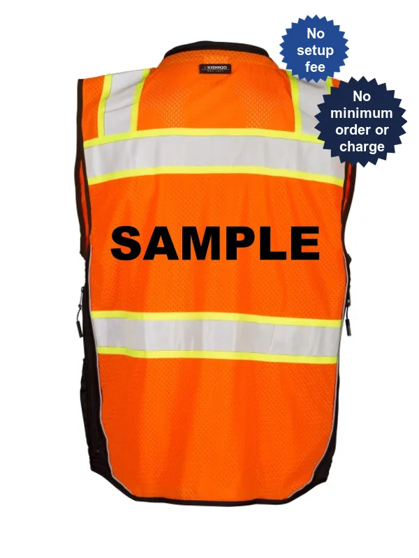 Kishigo Orange, Premium Black Series Surveyors Vest, Class 2, Medium w/Custom Black Text