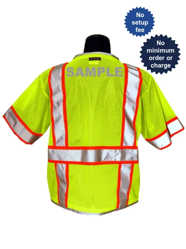 Premium BRILLIANT, Ultra-Cool 5XL Lime Mesh, Class 3 Break-Away Vest with Custom Reflective Lettering