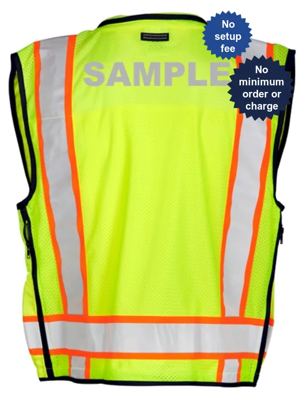 Lime, Professional Surveyors Vest, Class 2, 2Xl w/Reflective Custom Lettering