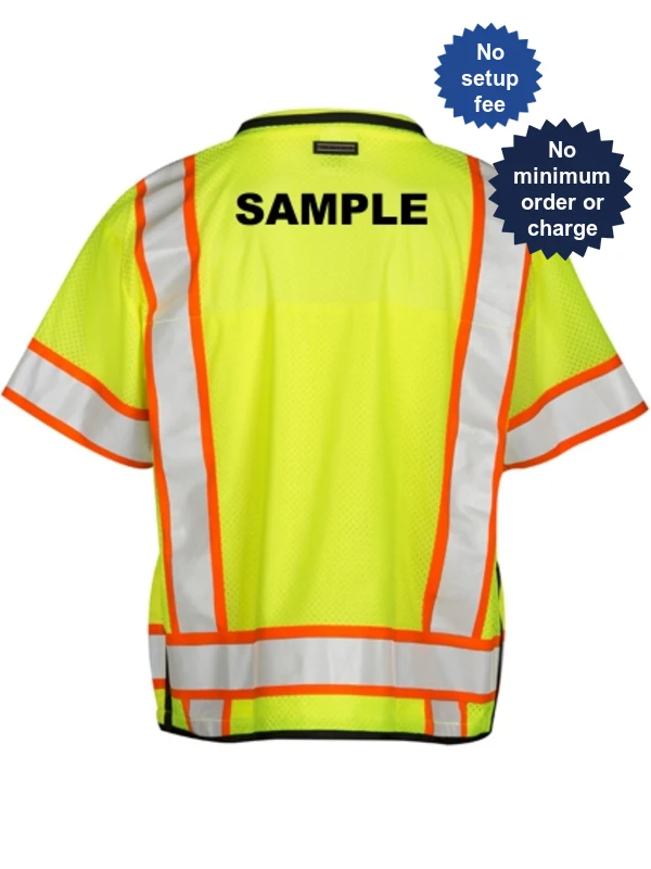 Professional Class 3, Large, Lime, Surveyors Vest w/Custom Black Lettering