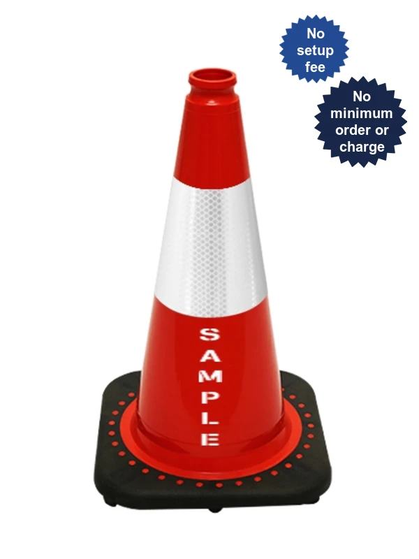 Red 18 inch JBC Black Base Traffic Cone with 6\" Reflective Collar \u0026 Double Sided Lettering