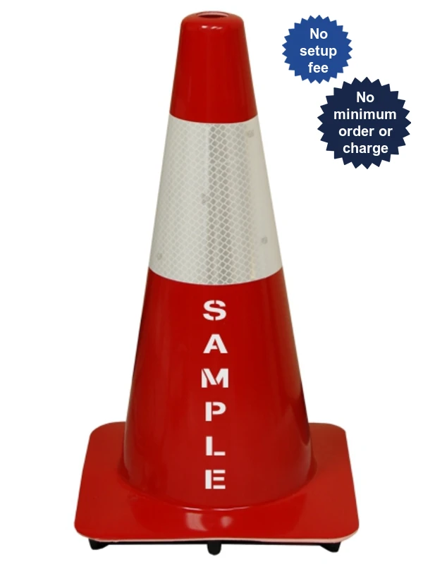 Red 18\" Traffic Cone w/6\" Reflective Collar \u0026Double Sided Custom Lettering