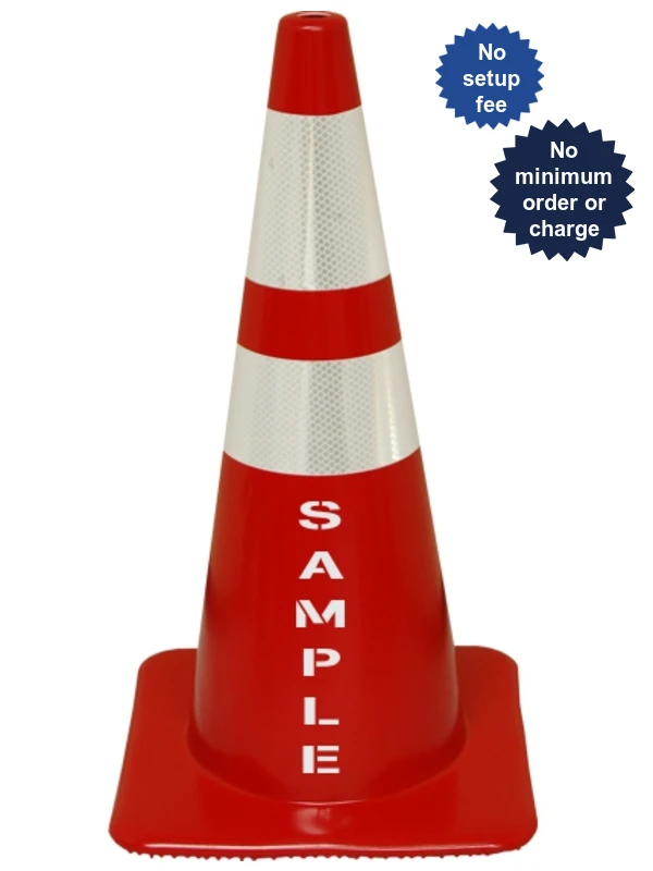 Red 28\" Traffic Cone w/6\" \u0026 4\" Reflective Collars \u0026Double Sided Custom Lettering