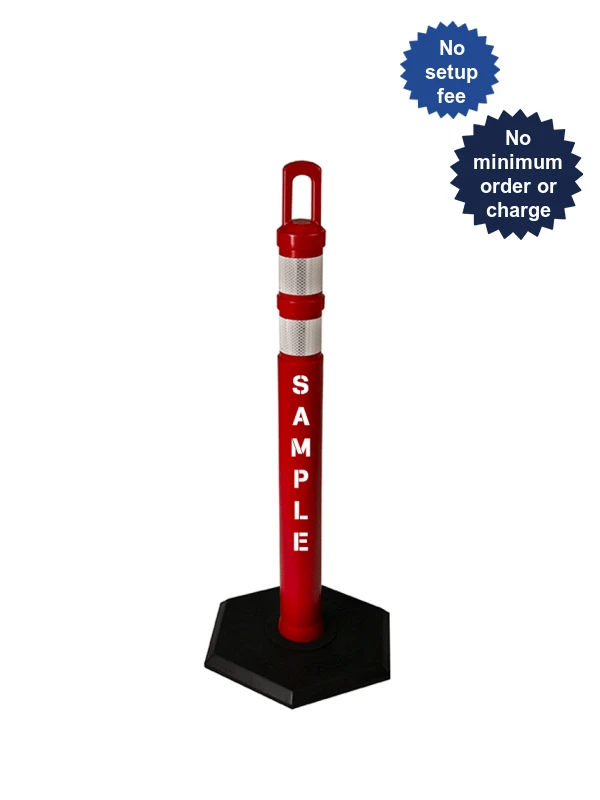 42\" Red JBC Arch Top Tube w/ Two 3\" Reflective Collars, Custom Lettering \u0026 18lbs Base