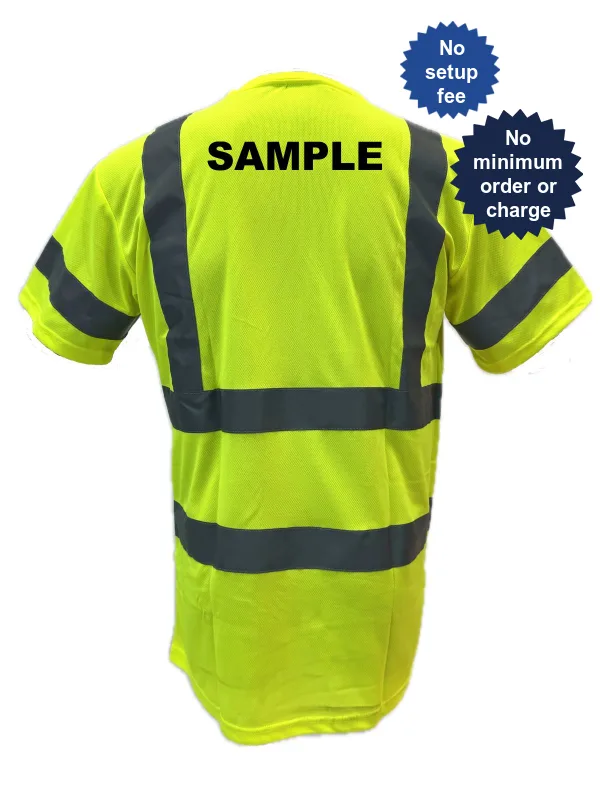 Liberty Safety Moisture Wicking Hi-Vis Short Sleeve T-Shirt, Class 3, Medium w/Custom Black Lettering