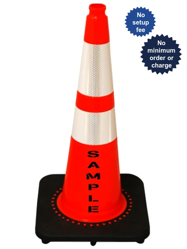 Orange 28\" 7 lbsSlim Line JBC Black Base Traffic Cone 6\" \u0026 4\" Reflective Collars \u0026 Custom Lettering