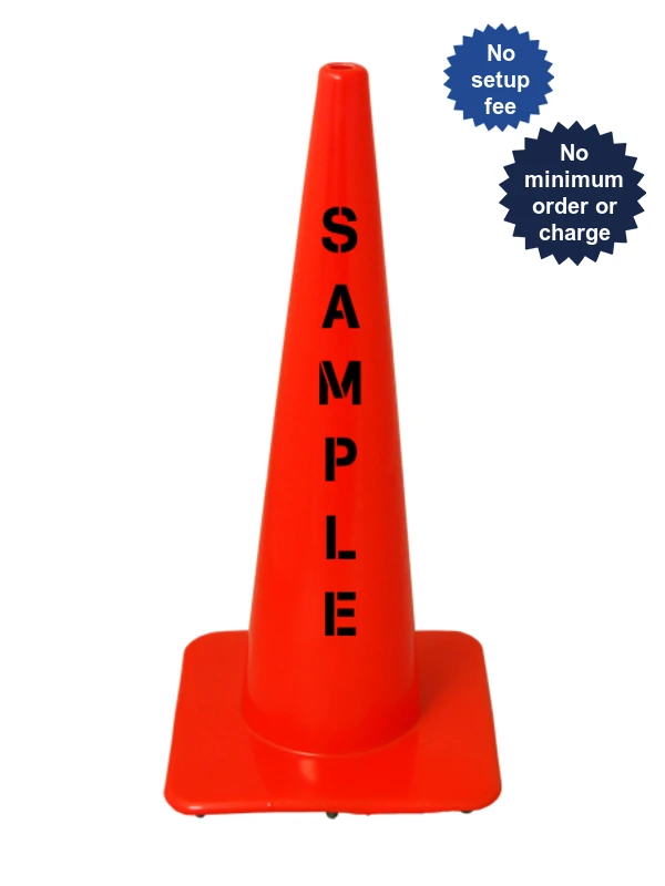 Orange 28\" Lakeside Plastics Traffic Cone, 5 lbs Lite Weight Solid Orange | Double Sided Custom Lettering