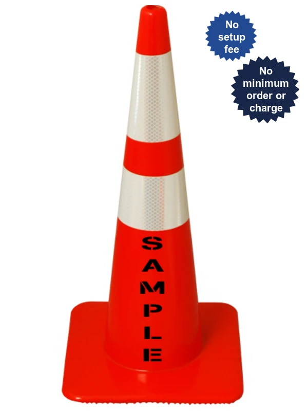 Orange 28\" Lakeside Plastics Traffic Cone, 5 lbs Lite Weight Solid Orange w/ 6\" \u0026 4\" Reflective Collars | Custom Lettering
