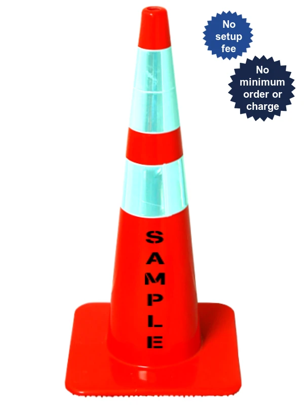 Orange 28\" Lakeside Plastics Traffic Cone, 5 lbs Lite Weight Solid Orange w/ 6\" \u0026 4\" Reflective Collars | Double Sided Lettering