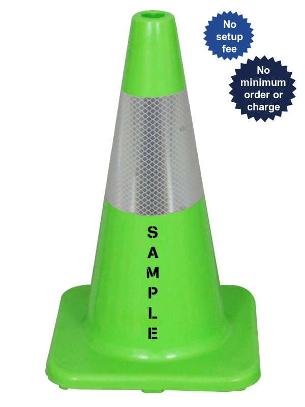 Solid Lime, 18\" Economy Cone with 6\" Reflective Collar \u0026 Double Sided Custom Lettering