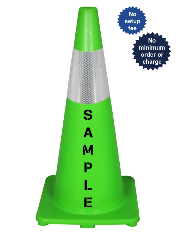 Solid Lime 28\", 5 lbs, Economy Cone with 6\" Reflective Collar and Double Sided Custom Lettering