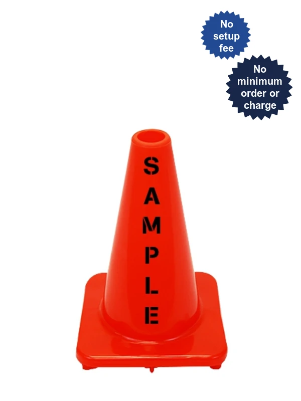 Solid Orange 12\" Economy Traffic Cone with Double Sided Custom Lettering
