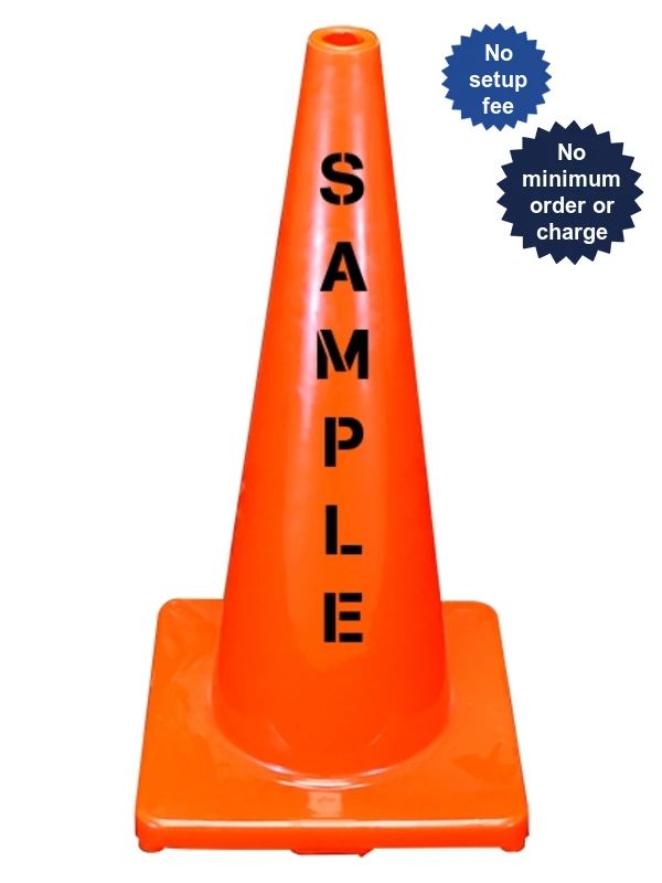 Solid Orange, 28\", 5 lbs, Economy Cone with Double Sided Custom Lettering