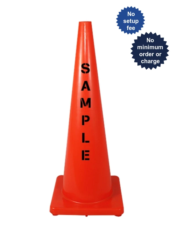 Solid Orange, 36\", 9.2 Lb., Economy Cone with Double Sided Custom Lettering