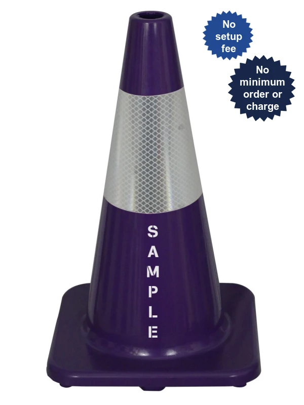 Solid Purple, 18\" Economy Cone with 6\" Reflective Collar \u0026 Double Sided Custom Lettering