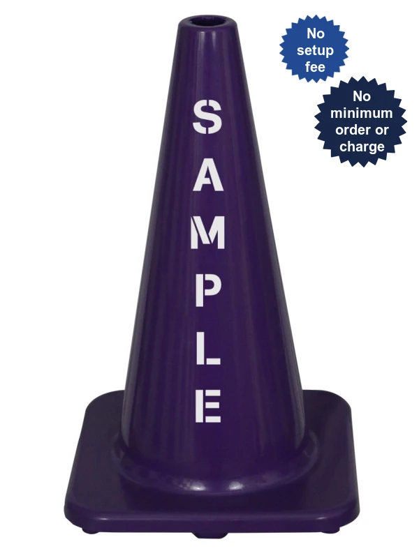 Solid Purple, 18\" Economy Cone w/ Double Sided Custom Lettering