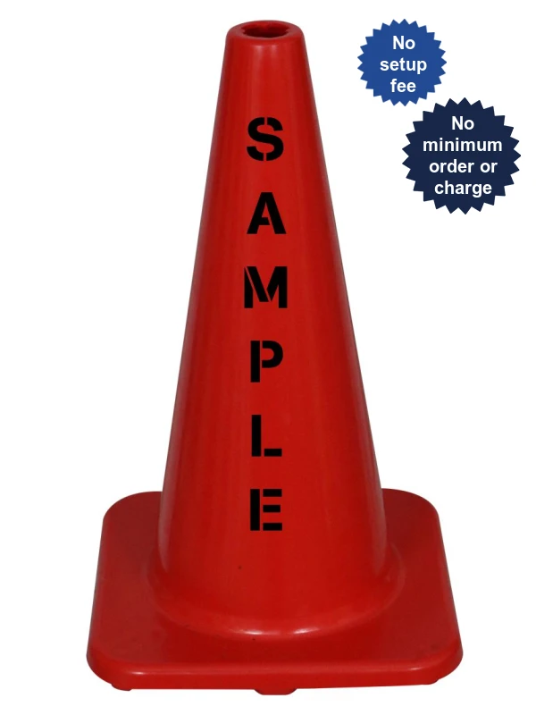 Solid Red, 18\" Economy Cone with Custom Lettering