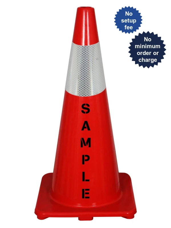 Solid Red 28\", 5 lbs, Economy Cone with 6\" Reflective Collar and Custom Lettering