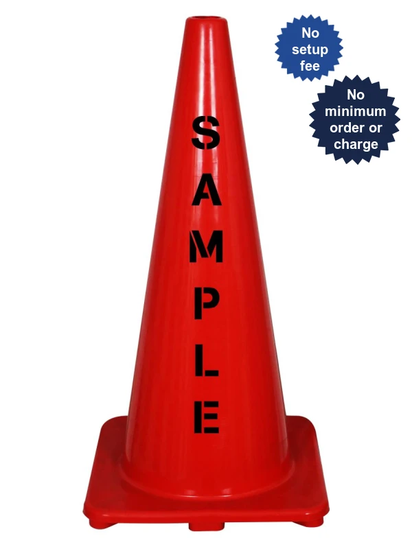 Solid Red 28\", 5 lbs, Economy Cone with Double Sided Custom Lettering