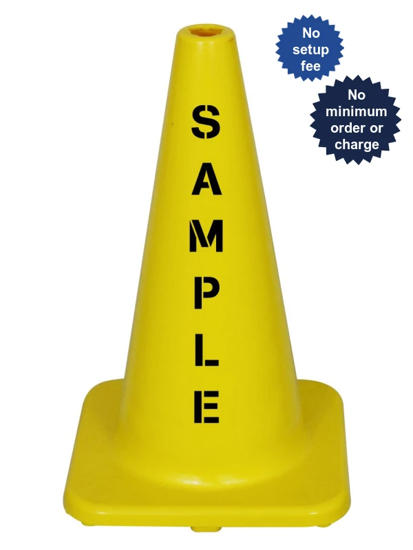 Solid Yellow, 18\" Economy Cone with Double Sided Custom Lettering