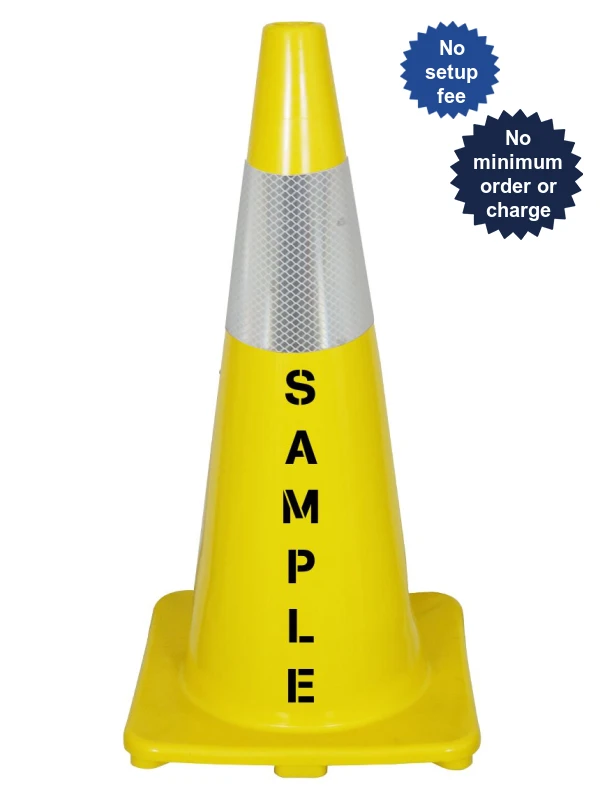 Solid Yellow 28\", 5 lbs, Economy Cone with 6\" Reflective Collar and Custom Lettering