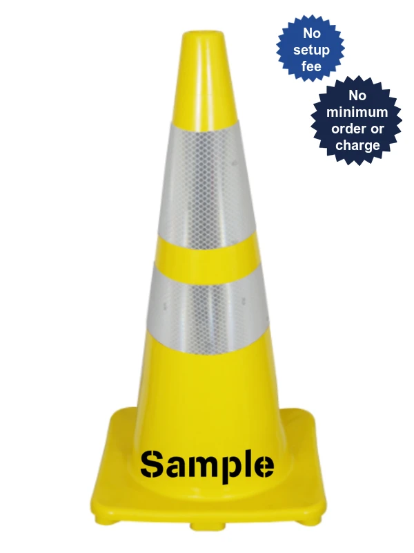 Solid Yellow 28\", 5 lbs, Economy Cone w/ 6\" \u0026 4\" Reflective Collars \u0026 Double Sided Custom Lettering