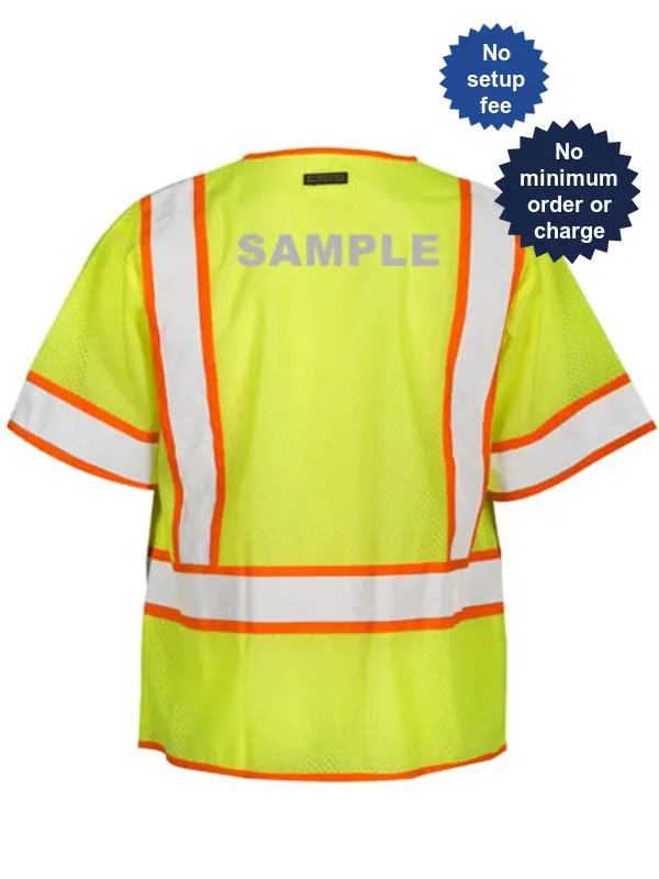 Standard, Ultra-Cool Lime Mesh, Class 3 Surveyors Vest, X-L w/ Reflective Custom Lettering