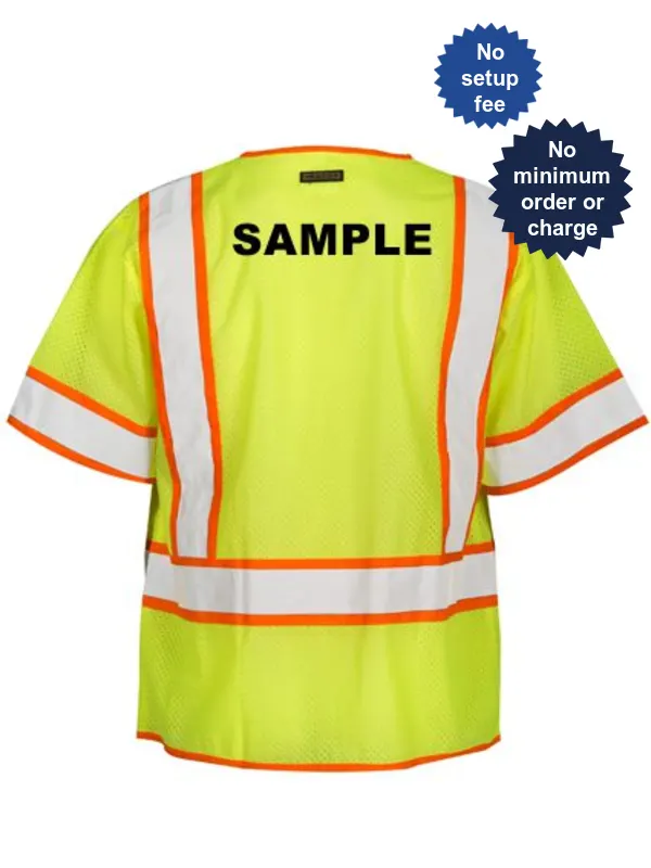 Standard, Ultra-Cool Lime Mesh, Class 3 Surveyors Vest, X-L w/ Non-Reflective Custom Lettering