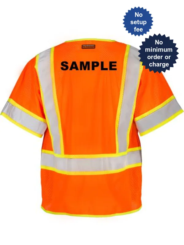 Standard, Ultra-Cool Orange Mesh, Class 3 Surveyors Vest, LARGE with Non-Reflective Custom Lettering