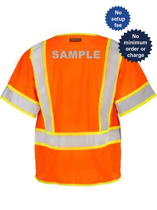 Standard, Ultra-Cool Orange Mesh, Class 3 Surveyors Vest, LARGE with Reflective Custom Lettering
