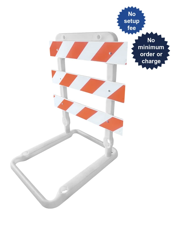 65\" Tall, Plastic, Type 3 Rail Holder with Three (3) 8\" x 4\u0027 Reflective Rails with Engineer Grade (EG) Reflective Orange \u0026 White Rails with Custom Lettering on One (1) Rail