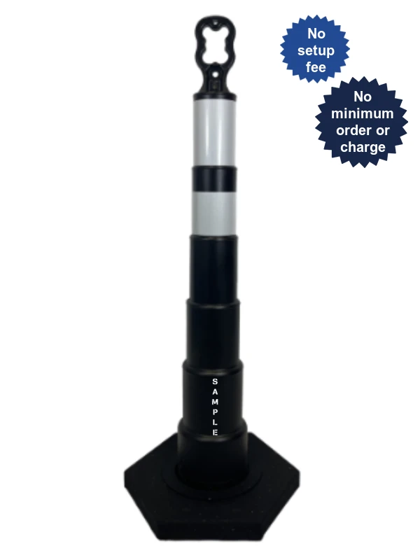 42 inch ez grab channelizer black  lettering single side  16 lbs base two engineer grade 6 inch 4 inch white