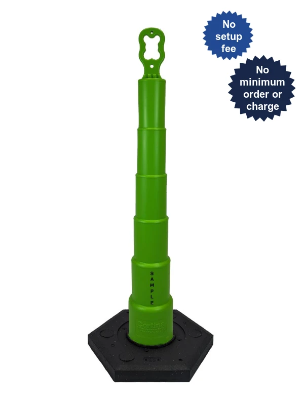 42 inch lime green EZ-Grab channelizer 16 lb base and 2X custom lettering
