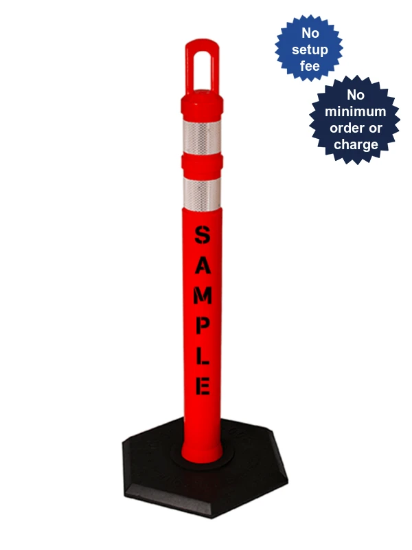 42\" Orange JBC Arch Top Tube, Two 3\" Reflective Collars, 12lbs Base \u0026 Double Sided Lettering