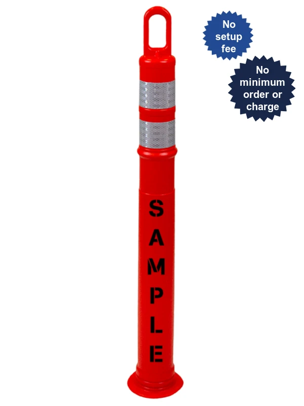 42\" Orange TrafFix Looper Tube, Two (2) 3\" HI White Reflective Collars, No Base \u0026 Custom Lettering on One (1) Side