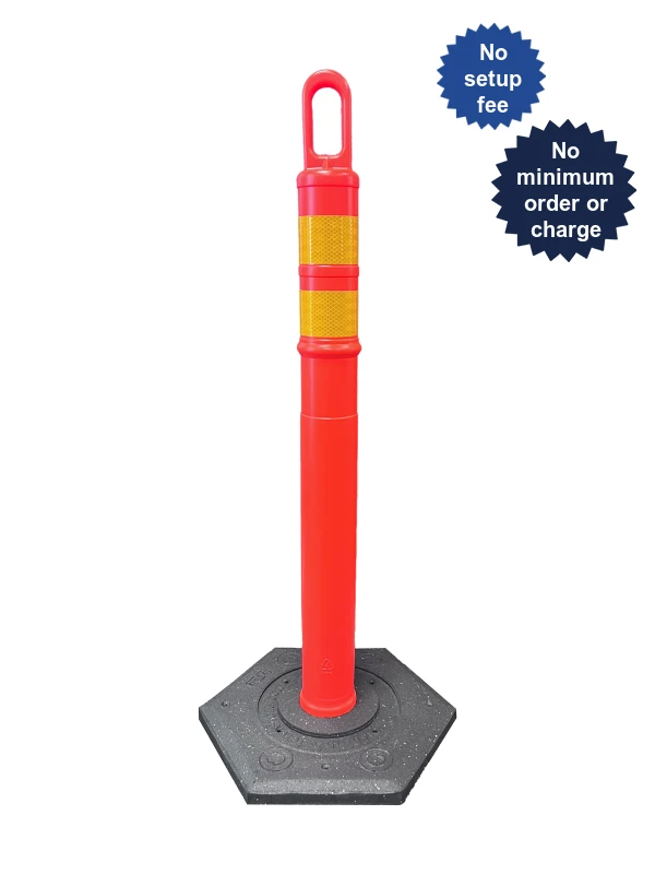 42\" ORANGE TrafFix Looper Tube, two 3\" Yellow Reflective Collars, 8 Lb Base \u0026 Double Sided Custom Lettering