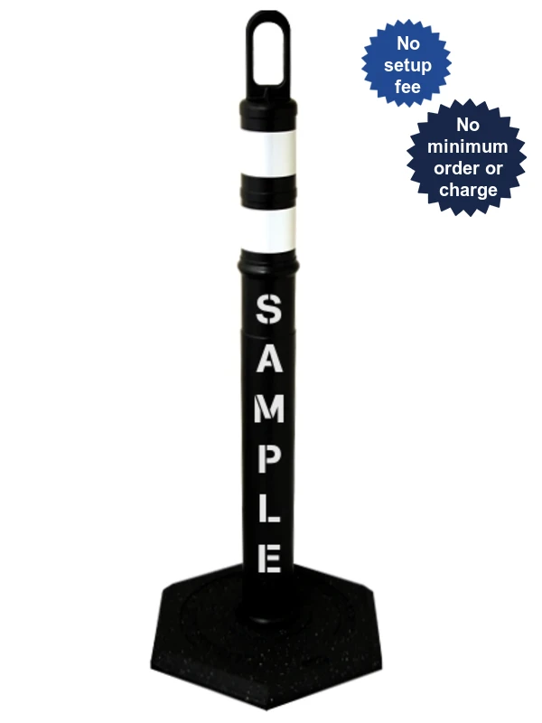 42\" BLACK Looper Tube with Two (2) 3\" Reflective Collars, Custom Stencil \u0026 8 Lb. Base