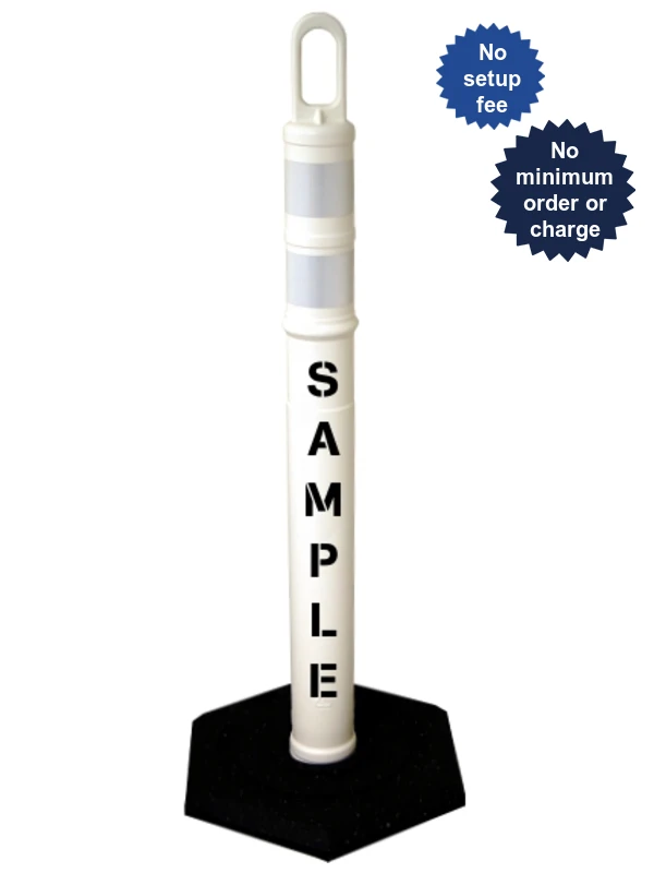 42\" WHITE Looper Tube with Two (2) 3\" Reflective Collars, Custom Stencil \u0026 8 Lb. Base