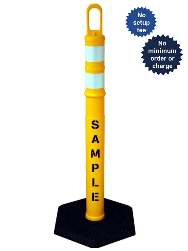 42\" YELLOW Looper Tube with Two (2) 3\" Reflective Collars, Custom Stencil \u0026 8 Lb. Base