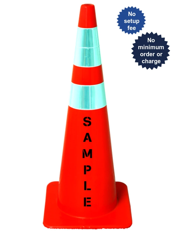 Orange 36\" Lakeside Plastics 12 lbs Heavy Duty Traffic Cone w/ 4\" \u0026 6\" Reflective Collars | Double Sided Custom Lettering
