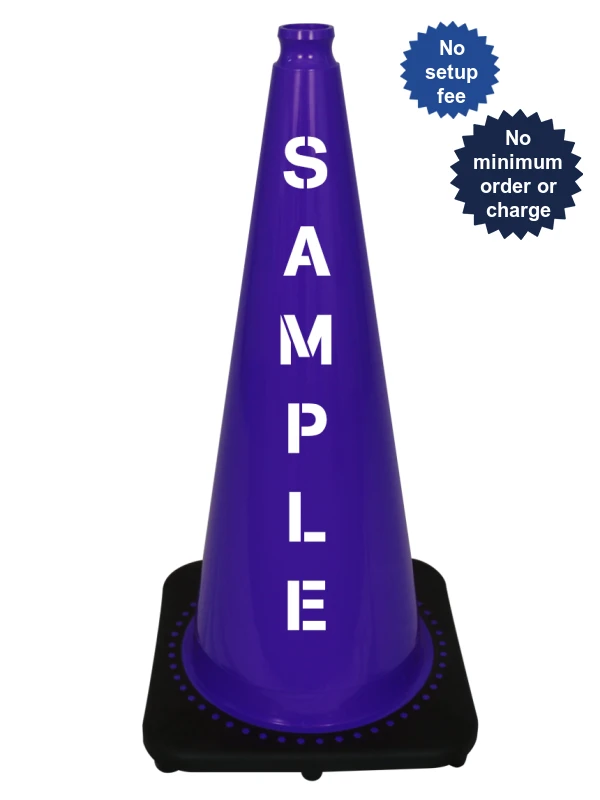 Purple 28\" 7 lbs JBC Black Base Traffic Cone w/ Custom Lettering