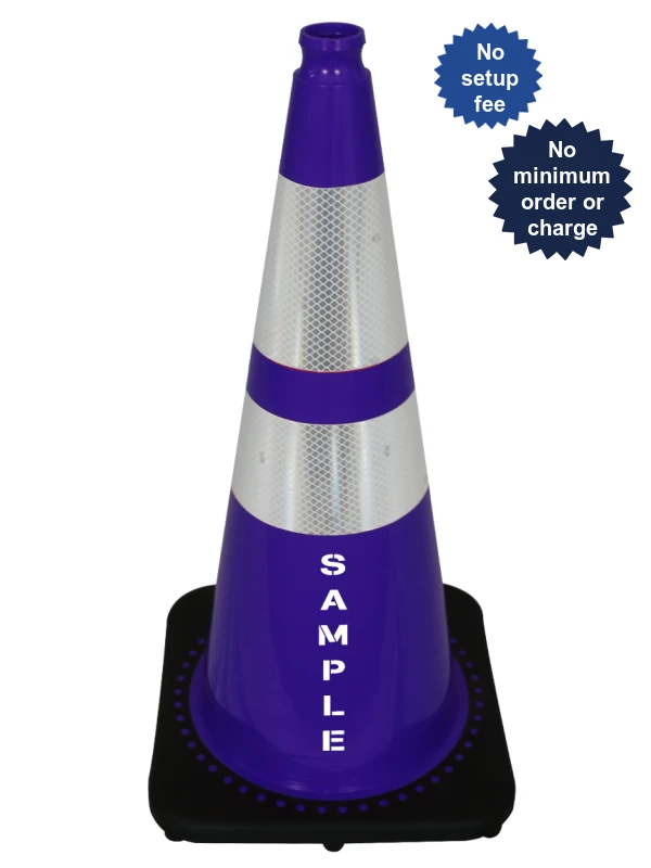 Purple 28\" 7 lbs JBC Black Base Traffic Cone 6\" \u0026 4\" Reflective Collars \u0026 Double Sided Lettering