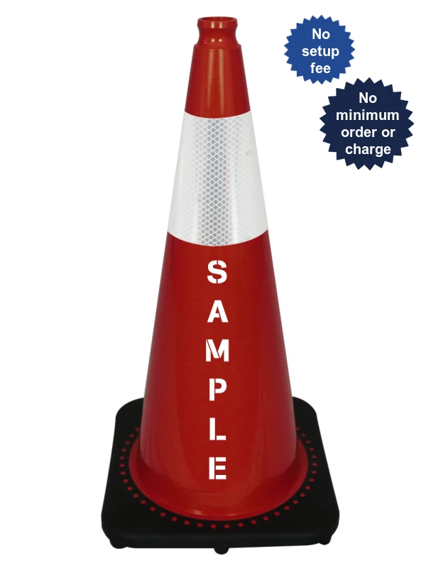 Red 28\" JBC Traffic Cone w/One 6\" Reflective Collar \u0026 Custom Lettering On Two Sides