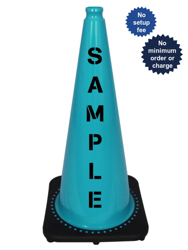Teal 28\" 7 lbs JBC Black Base Traffic Cone w/ Double Sided Lettering