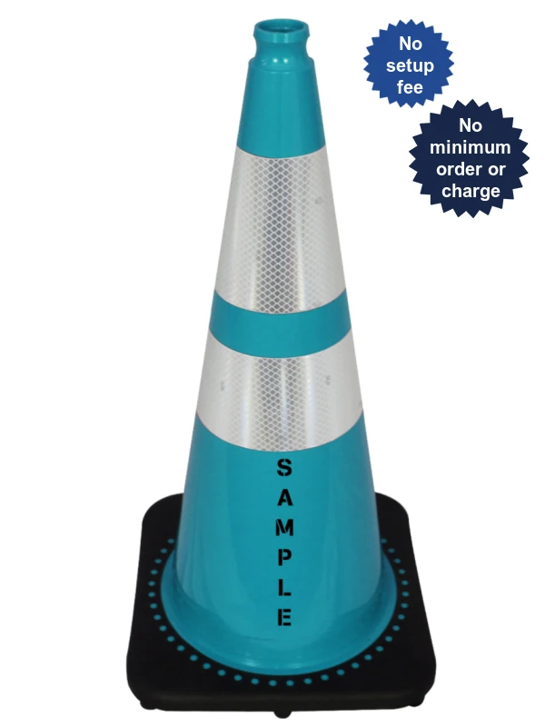 Teal 28\" 7 lbs JBC Black Base Traffic Cone 6\" \u0026 4\" Reflective Collars \u0026 Double Sided Lettering