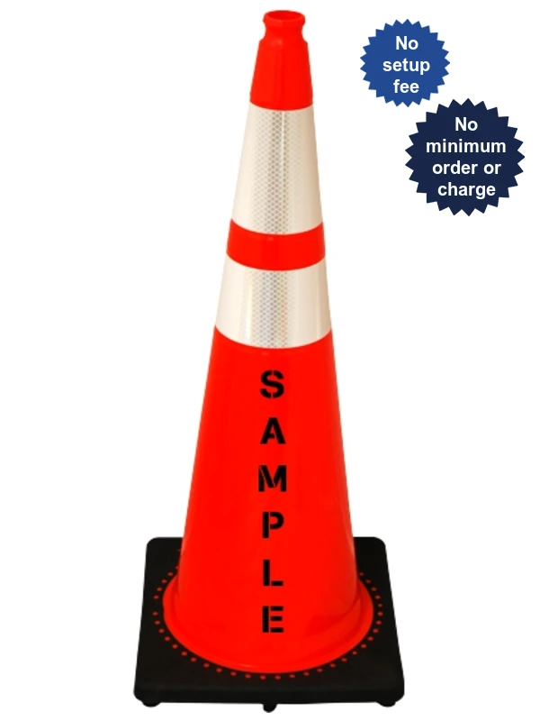 Orange 36\" 10 lbs JBC Black Base Traffic Cone w/ 6\" \u0026 4\" Reflective Collar \u0026 Custom Lettering