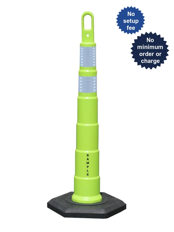 42\" TrafFix Lime Looper Cone w/ 6\" \u0026 4\" HI Ref Collars, 16lbs Base \u0026 Custom Lettering