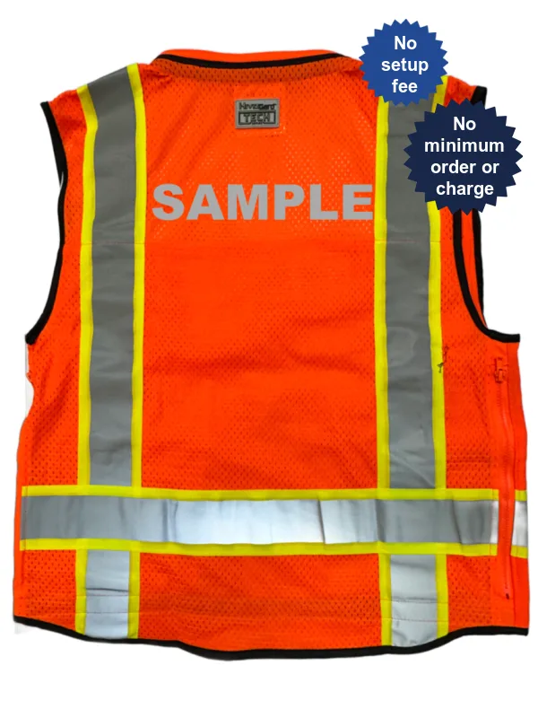 Liberty Hivizgard Tech Series Two Tone, Class 2 Surveyor Vest, Orange, Large w/ Custom Reflective Lettering